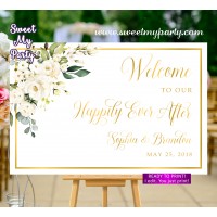 Ivory flowers Welcome Sign,Cream flowers Wedding Welcome sign,(123aw)